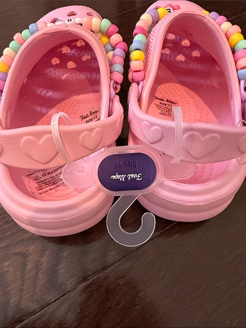 Girls Pink Heart Clog Sandals with Beaded 'LOVE' Charms